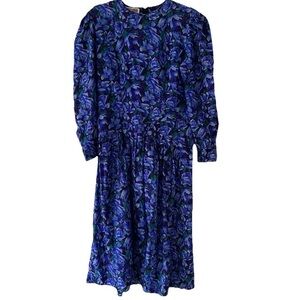 Maggy London Blue and Purple Floral Long Sleeve Dress